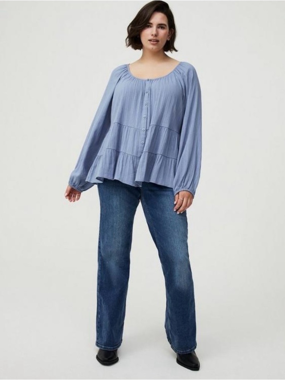 Torrid Baby Tiered Blue Button Down Babydoll Top - Size 0 - NWOT! - Picture 2 of 11